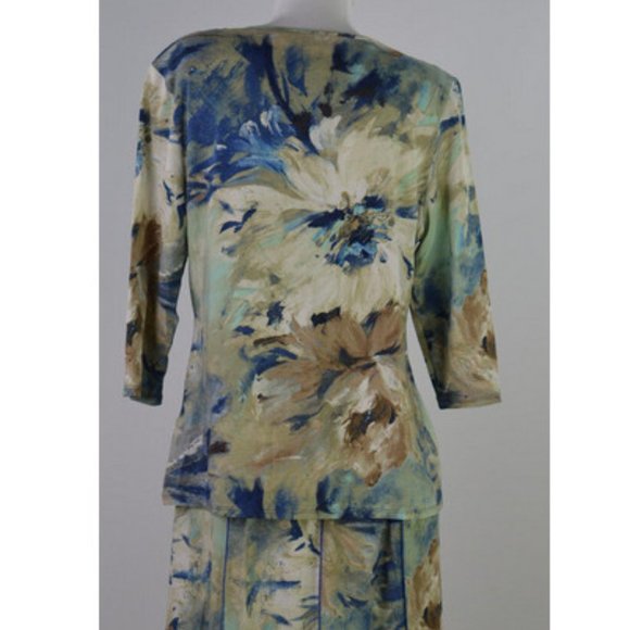 vtg INGENUITY made in Canada 2 pcs Ensemble Dress Top Skirt Stretch Large Floral - Picture 4 of 8